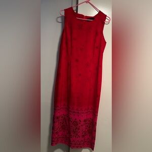 Elegant Red and Pink Floral Embroidered Dress